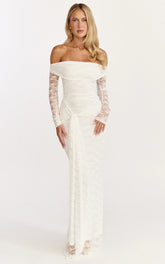 Melville Maxi Dress - Off Shoulder Long Sleeve Lace Dress in White