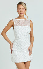 Gianna Mini Dress - High Neck Shift Dress in Ivory