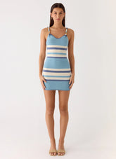 Lobo Twist Strap Knit Mini Dress - Blue Stripe