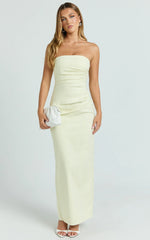 Jamie Maxi Dress - Strapless Ruched Fitted Column Dress in Lemon