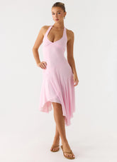 Faelie Halter Neck Asymmetrical Midi Dress - Pink