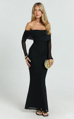 Bethanie Maxi Dress - Off The Shoulder Mesh Dress in Black