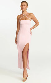 Mae Midi Dress - Resin O Ring Fitted Dress in Pink