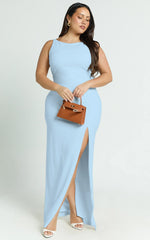 Indi Maxi Dress - Boat Neck Bodycon Dress in Light Blue