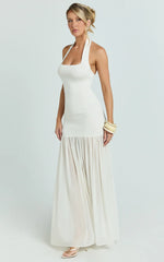 Barbara Maxi Dress - Halter Scoop Neck Contrast Georgette Dress in Ivory