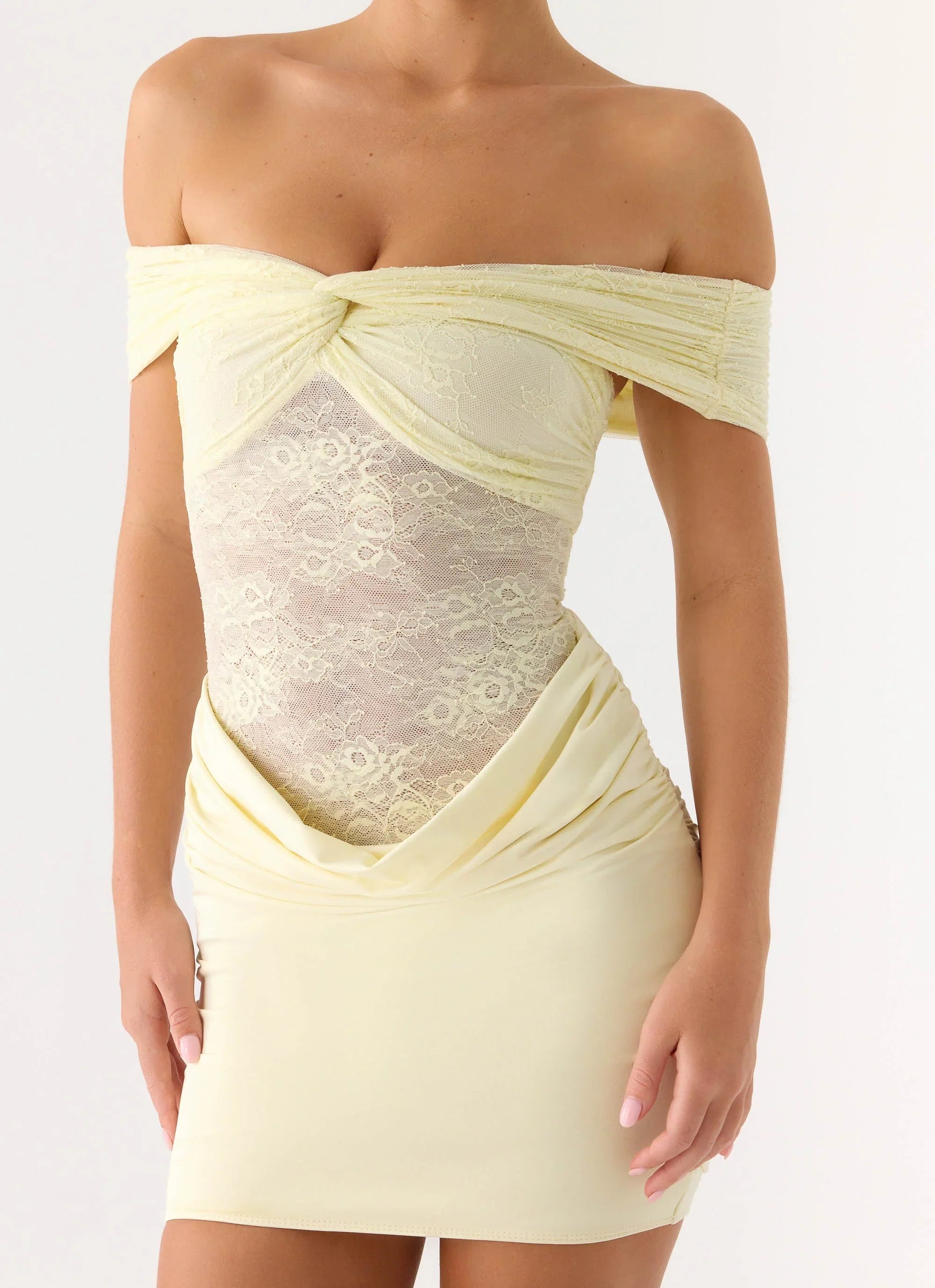 Either Way Off Shoulder Mini Dress - Yellow