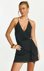 Audrey Mini Dress - Halter V Neck Dress in Black