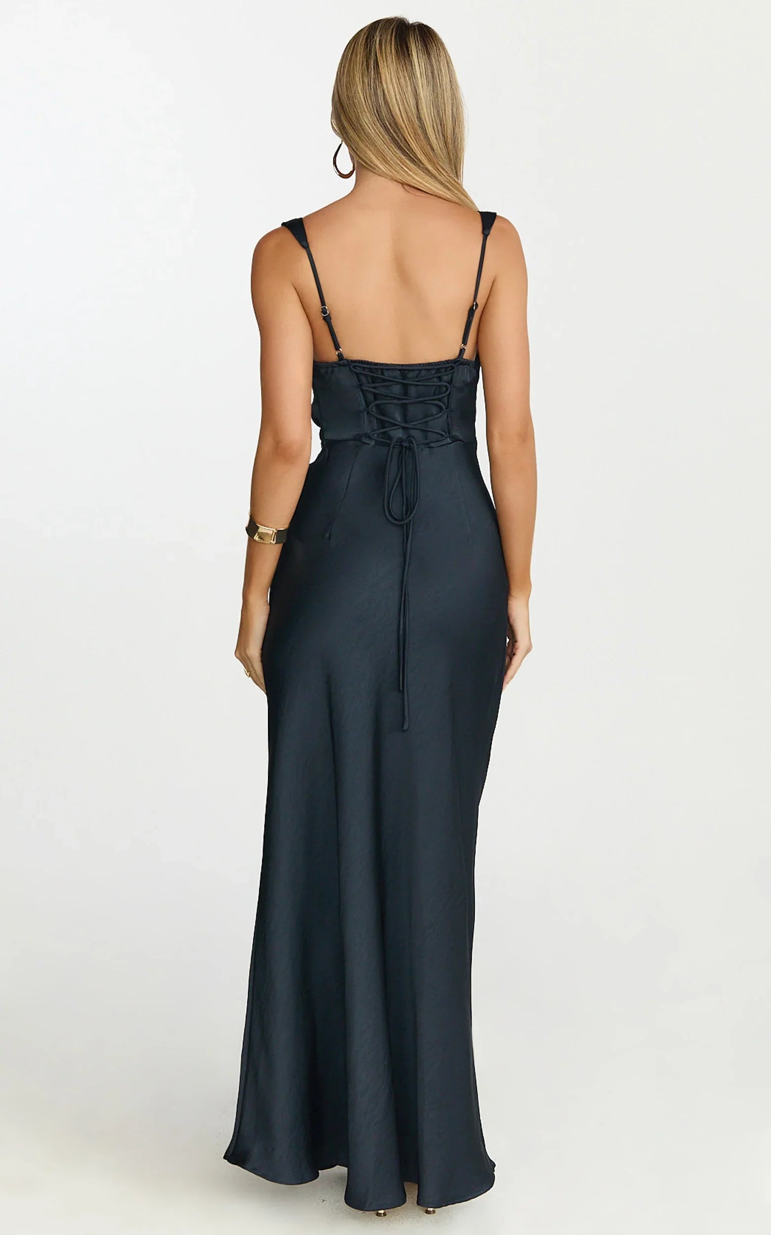 Rumi Midi Dress - Rushed Bodiest Satin Dress in Navy