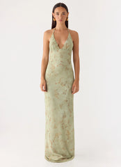 Ultra Quiet Halter Maxi Dress - Wispy Fern
