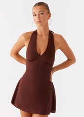 Heavy Hearted Linen Mini Dress - Brown