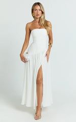 Nadiane Maxi Dress - Strapless Asymmetric Drop Waist Dress in Off White
