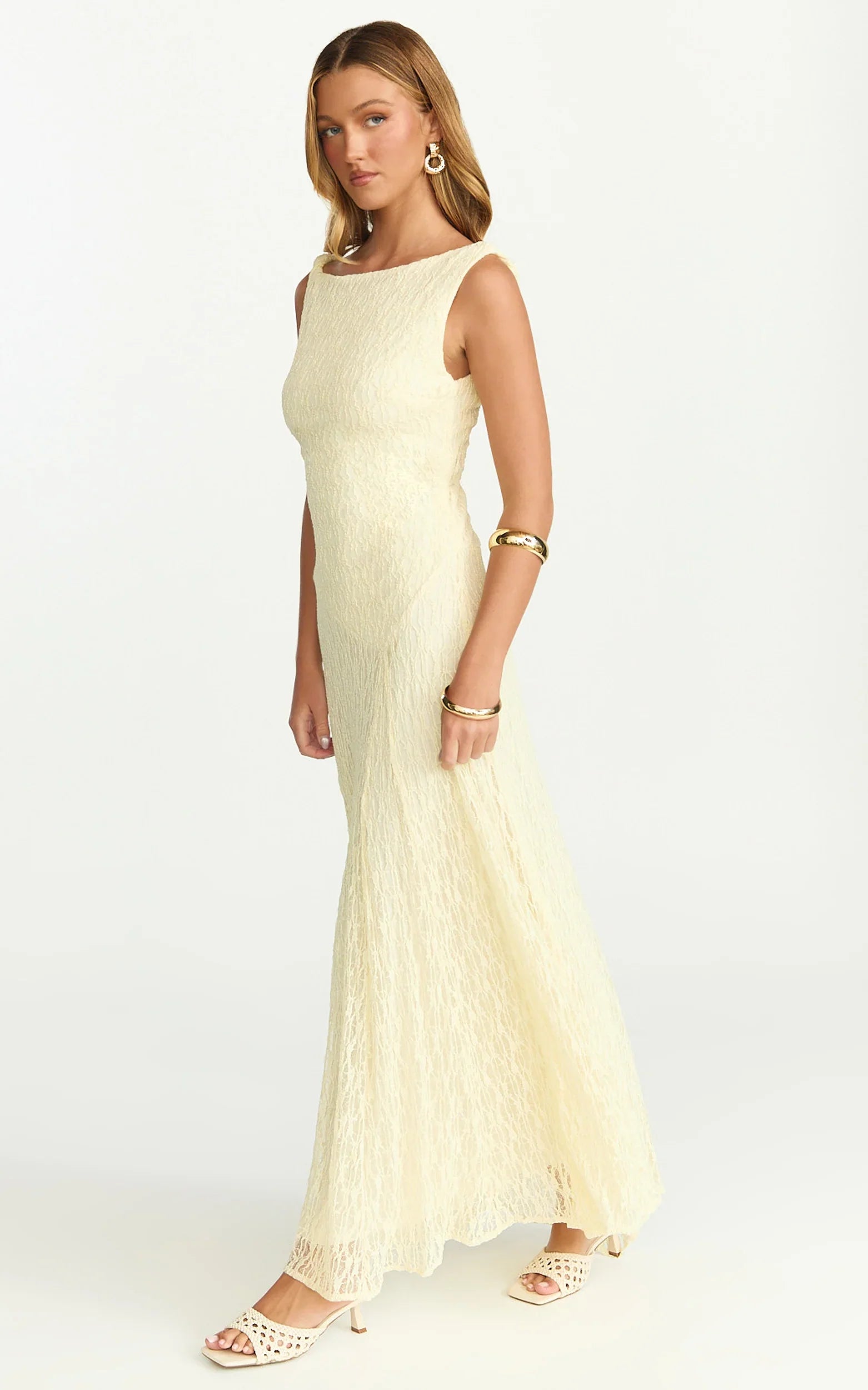 Madeleine Maxi Dress - Hight Neck A Line Dress in Lemon