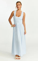 Luciana Maxi Dress - U Neck Smock Dress in Blue