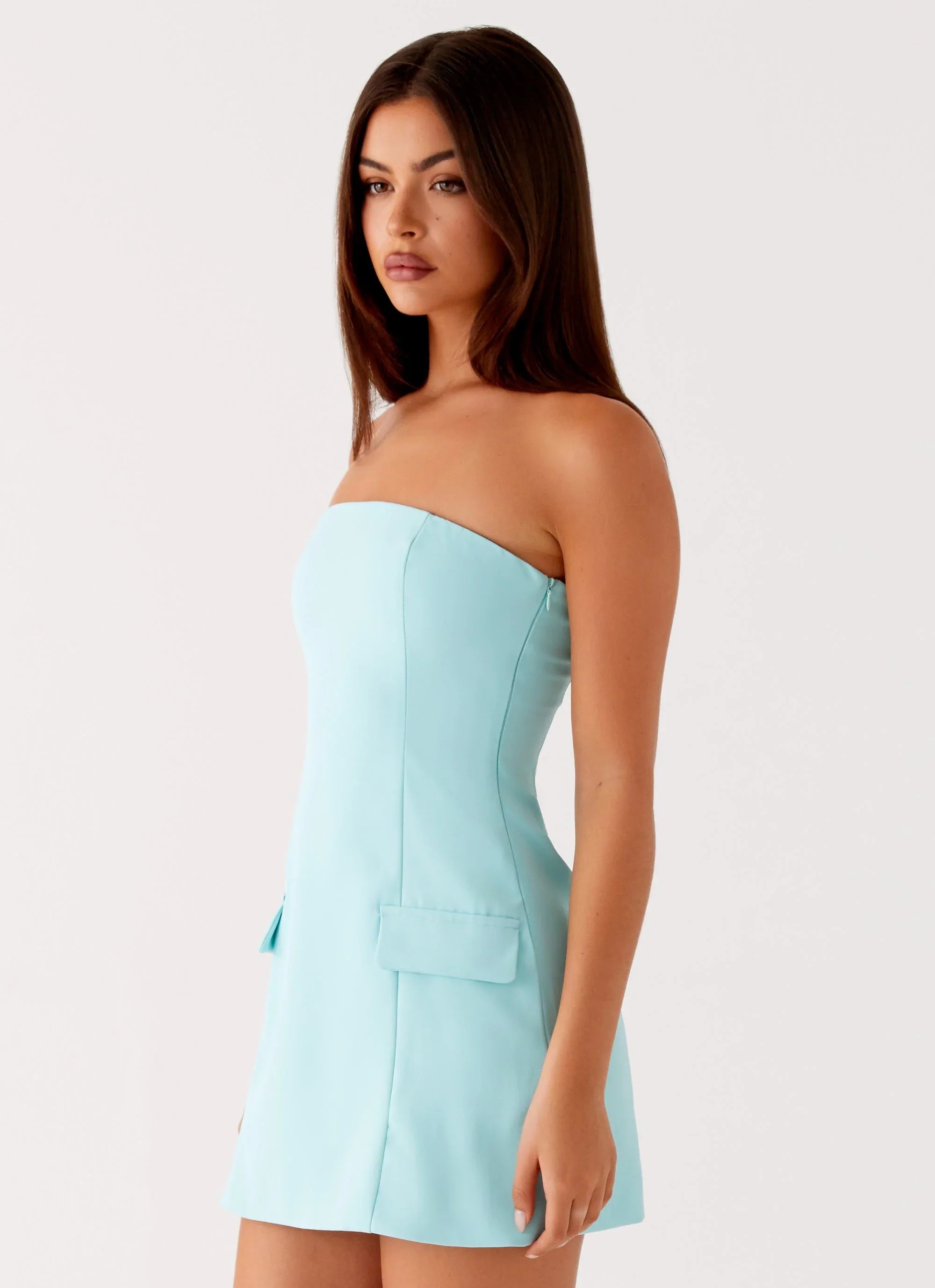 Allora Strapless Mini Dress - Turquoise
