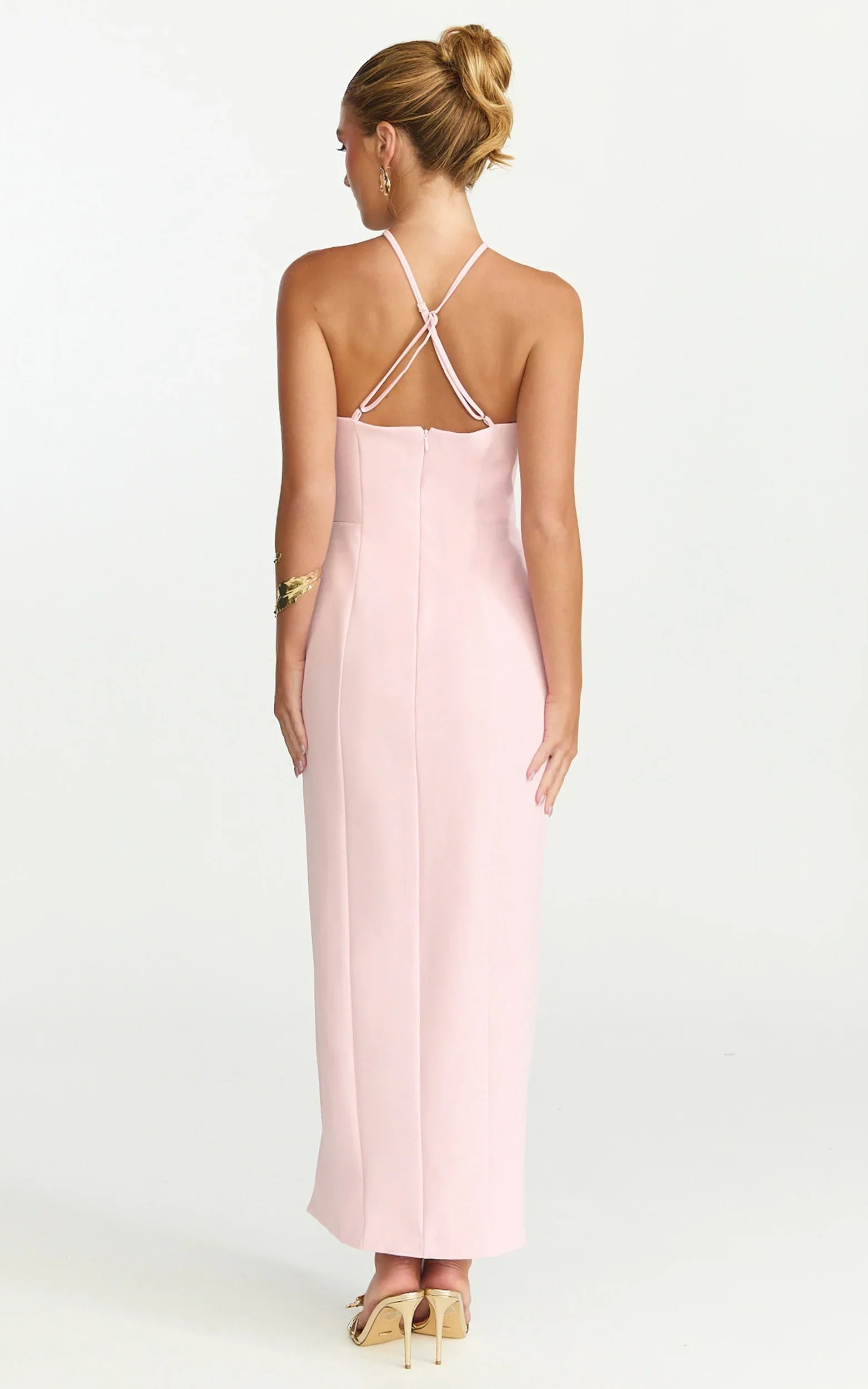 Mae Midi Dress - Resin O Ring Fitted Dress in Pink