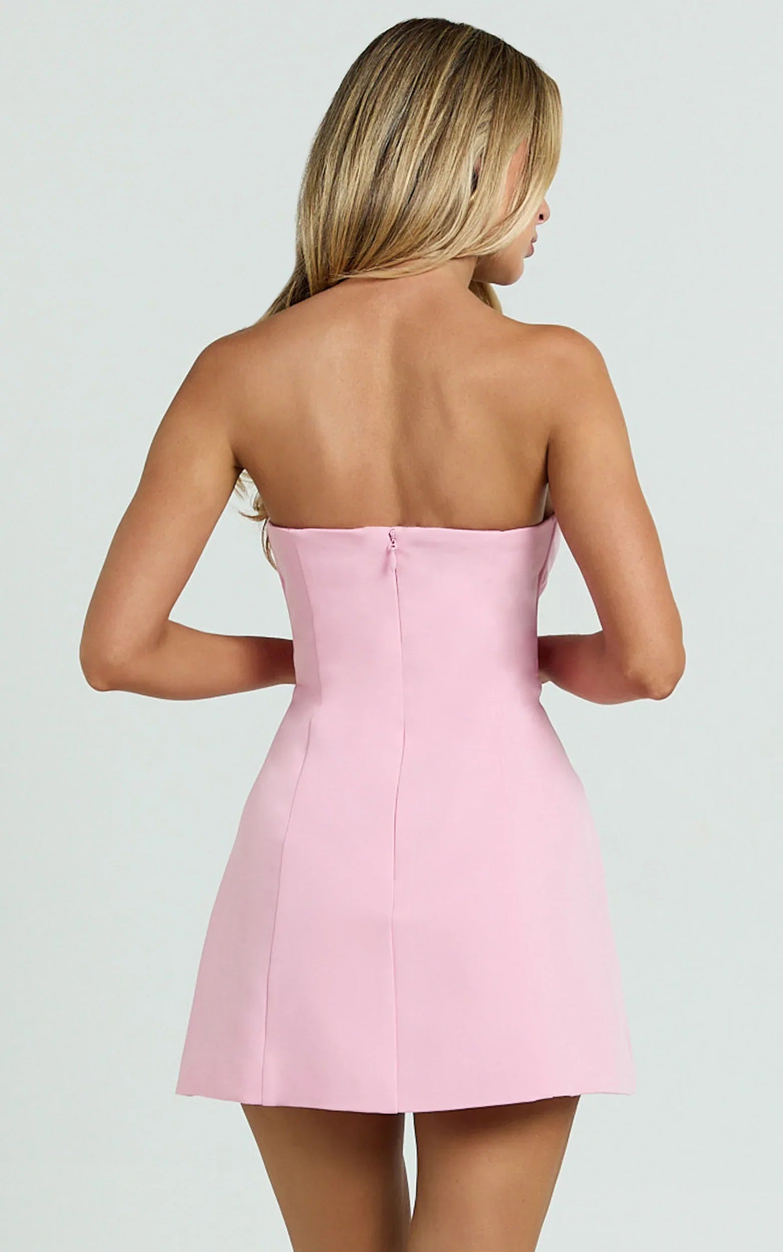 Catharine Mini Dress - Strapless A Line Dress in Pink