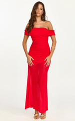 Victoria Maxi Dress - Off Folder Fit and Flare Dress in Red