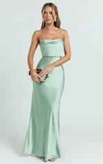 Hanna Maxi Dress - Satin Cowl Neck Low Back Dress in Sage