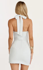 Karina Mini Dress - Halter Neck Princess Panel Tucked Waist Dress in Blue