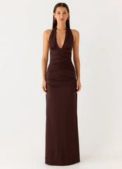 Ilaria Halter Maxi Dress - Chocolate