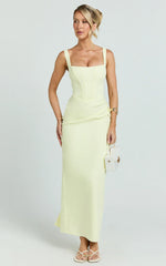Karlie Maxi Dress - Scoop Neck Fitted Dress in Lemon