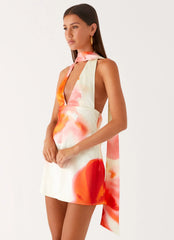 Alicia Satin Halter Mini Dress - Mimosa Blossom