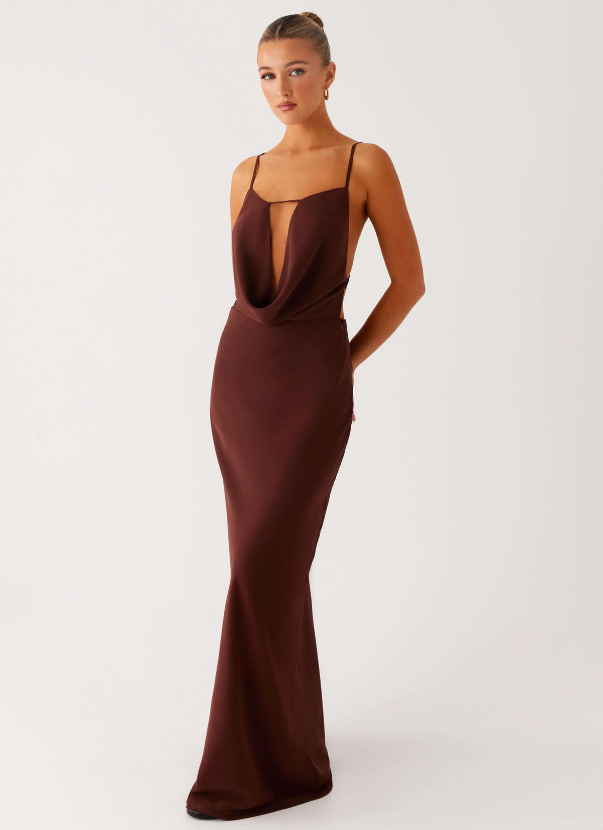 Elation Cowl Neck Maxi Dress - Chocolate