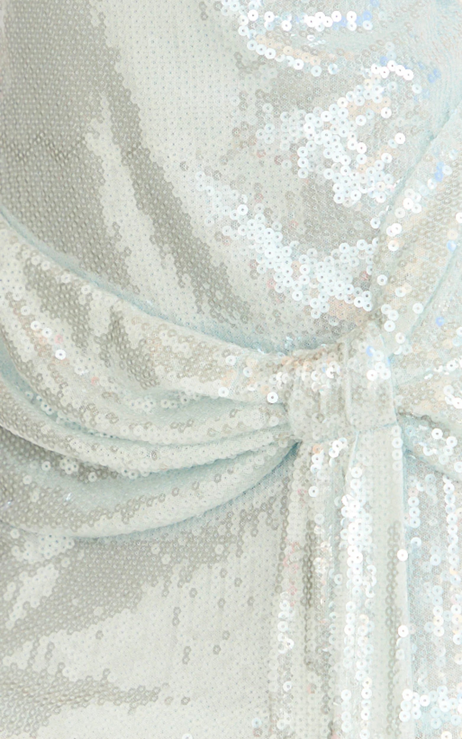 Myra Mini Dress - Off Shoulder Draped Sequin Dress in Soft Blue