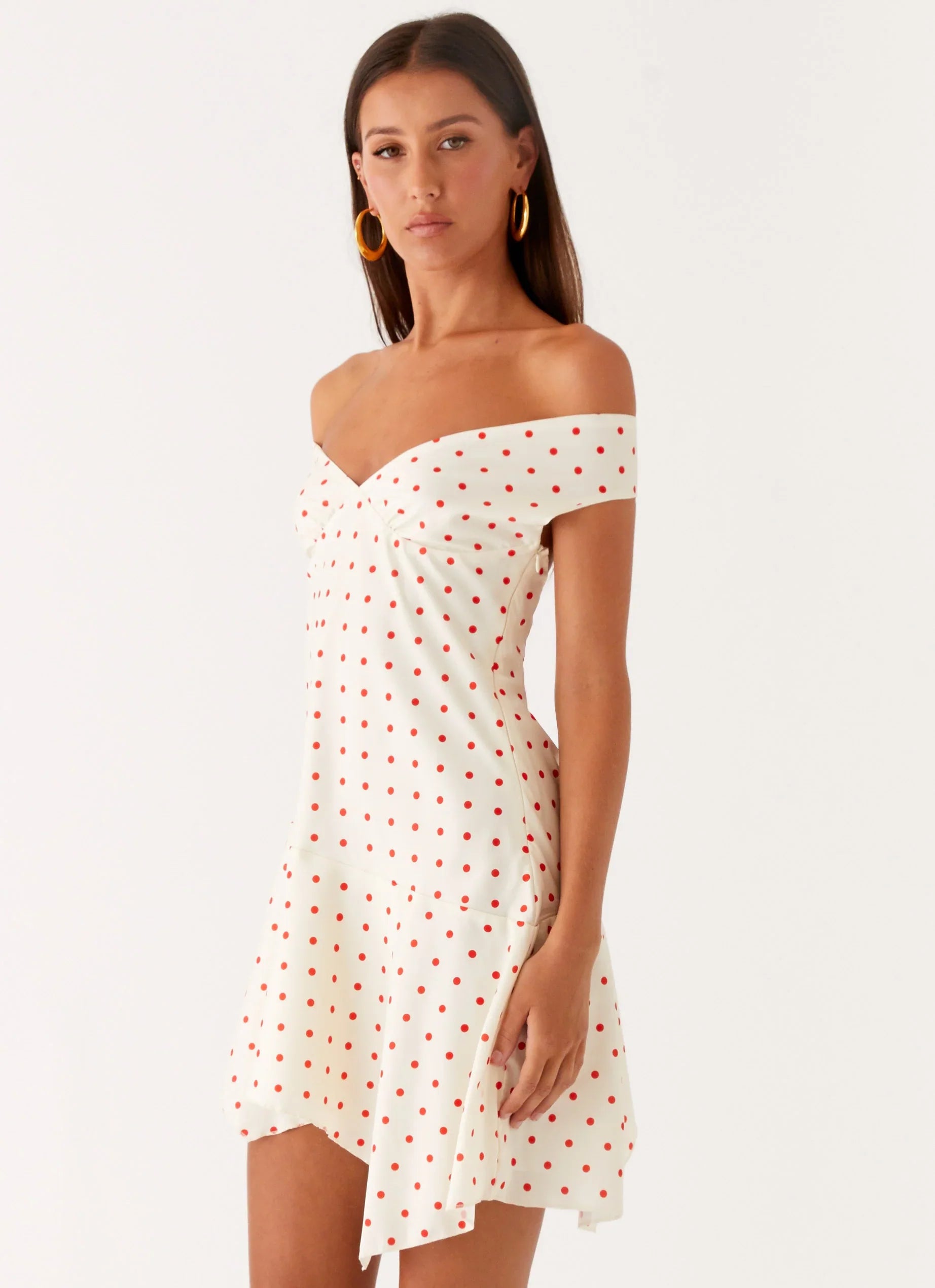 Alma Mini Dress - White Red Polka Dot