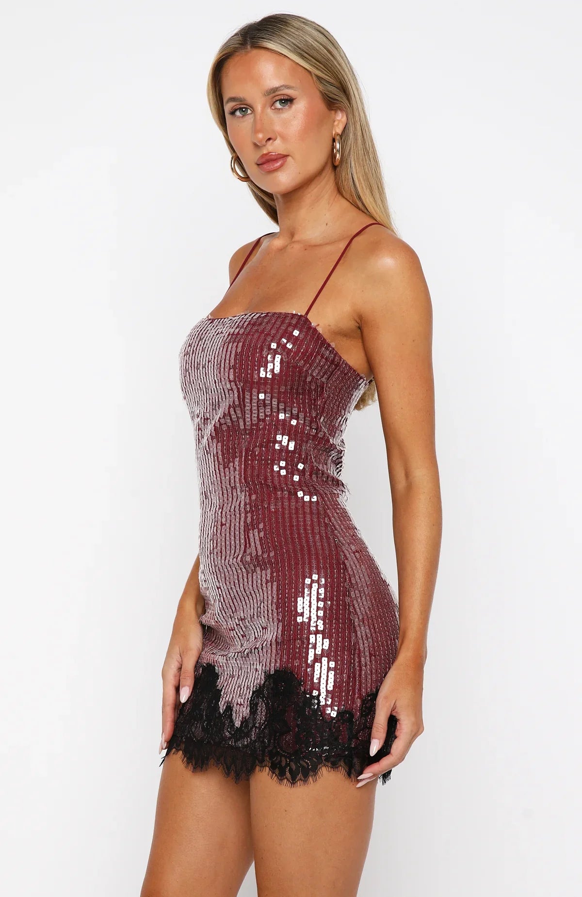 Taking It Easy Sequin Mini Dress Wine