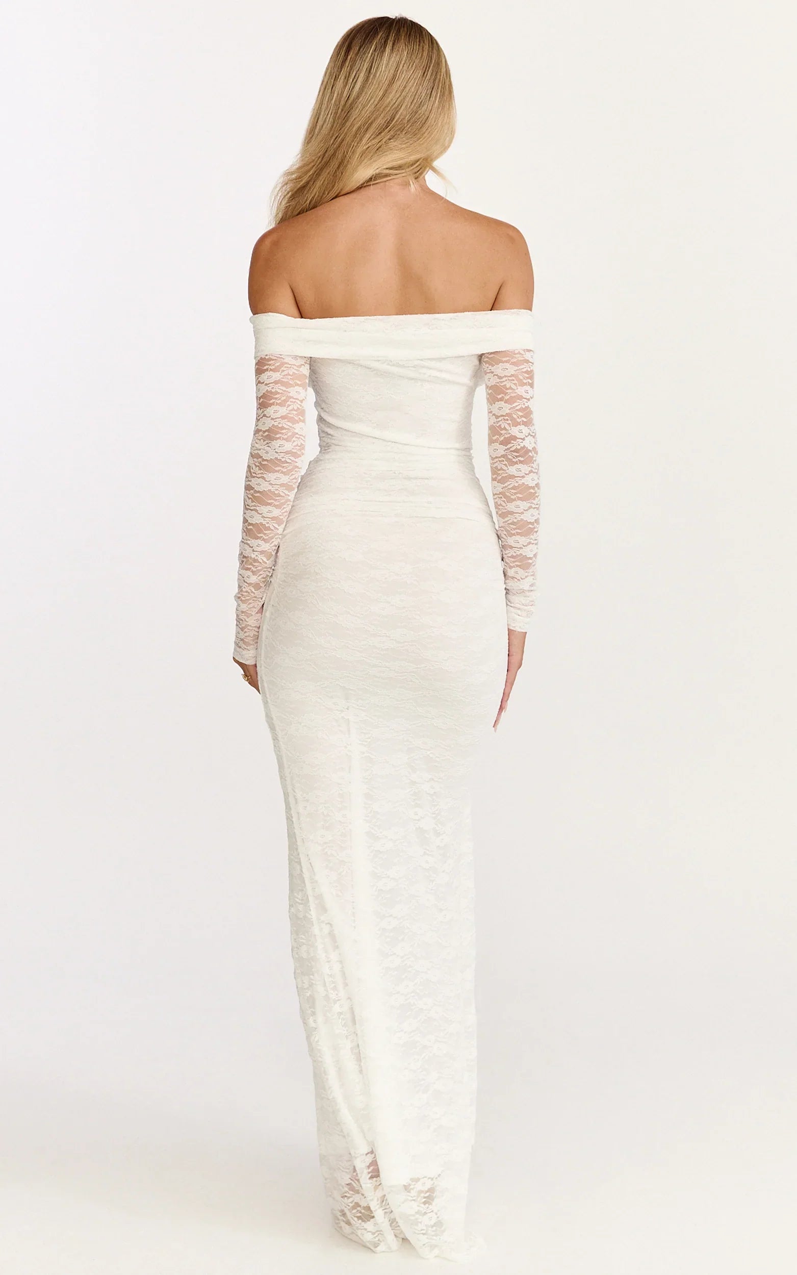 Melville Maxi Dress - Off Shoulder Long Sleeve Lace Dress in White