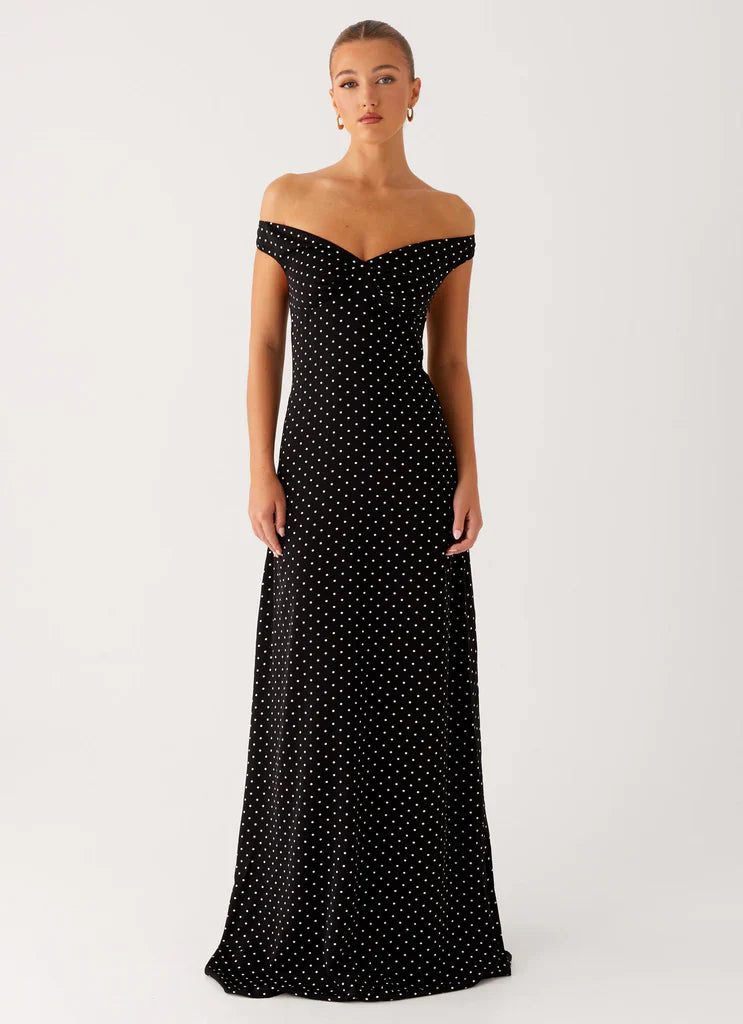 Melany Maxi Dress - White Polkadot