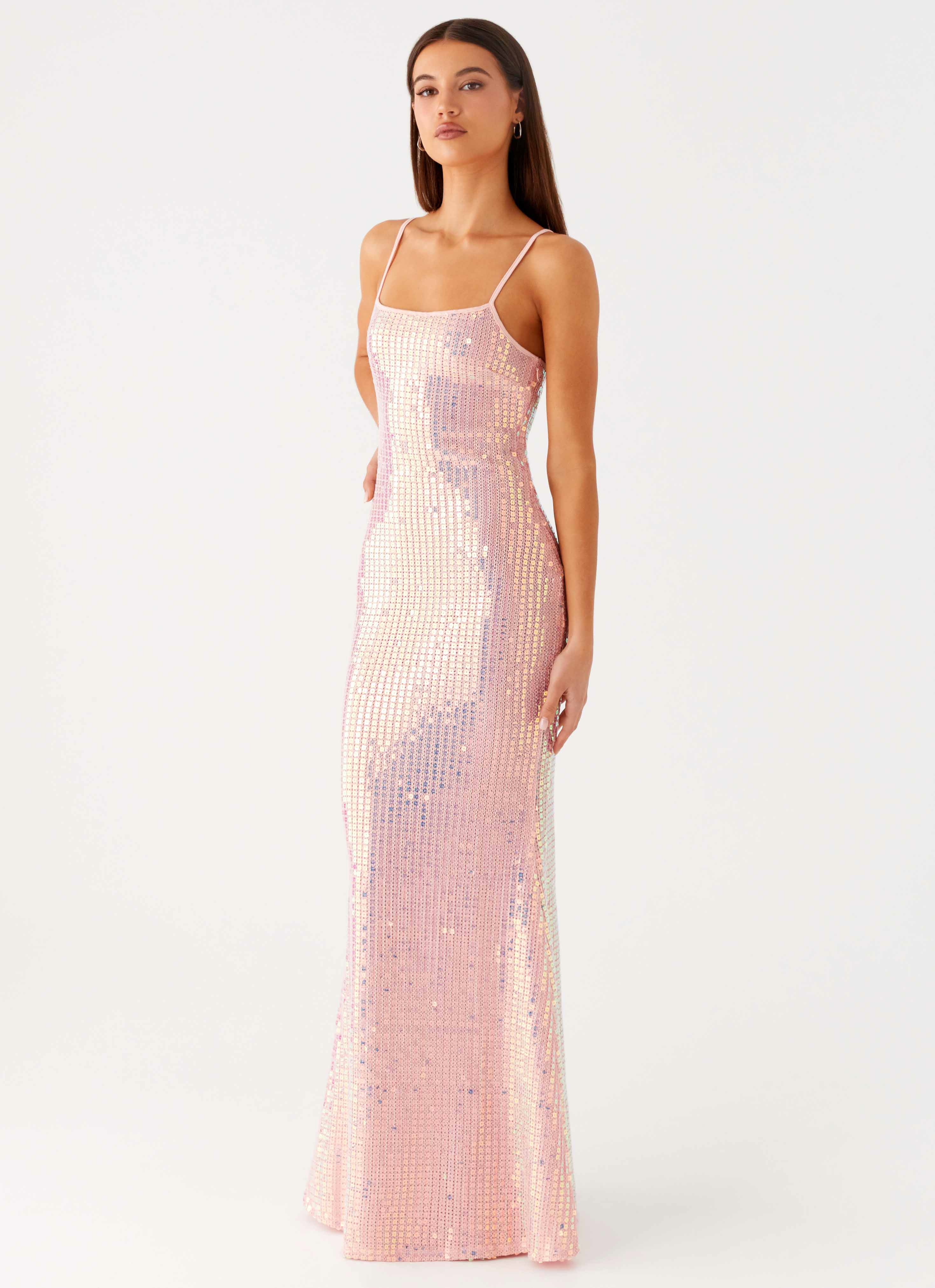 Attitude Knit Sequin Maxi Dress - Iridescent Pink