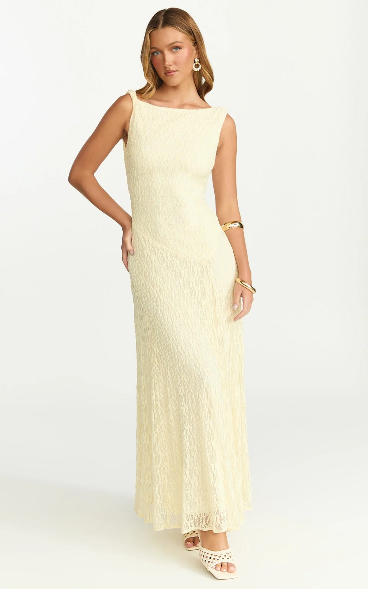 Madeleine Maxi Dress - Hight Neck A Line Dress in Lemon