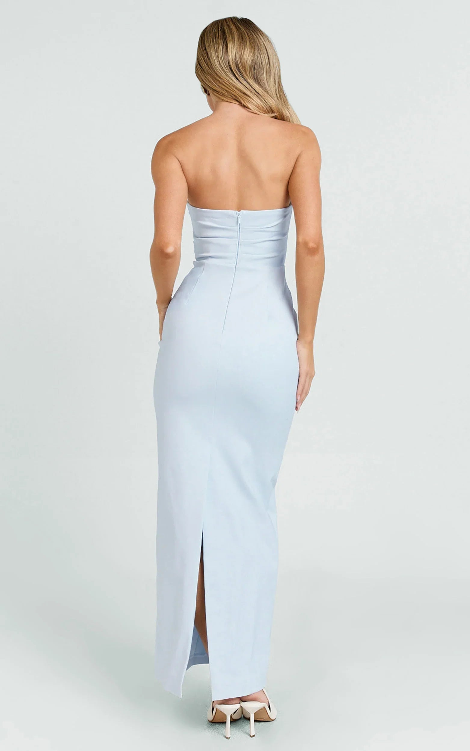 Jamie Maxi Dress - Strapless Ruched Fitted Column Dress in Blue
