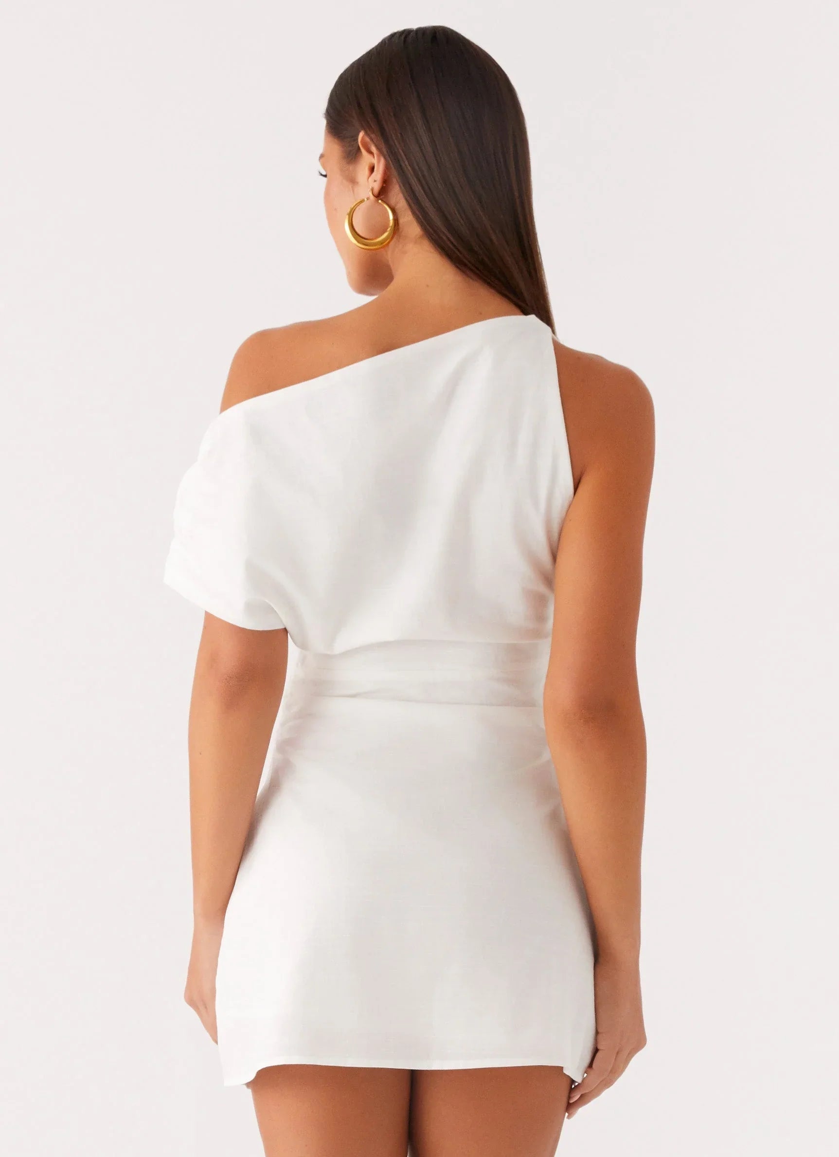 Moonlight Oasis Asymmetrical Mini Dress - Off White