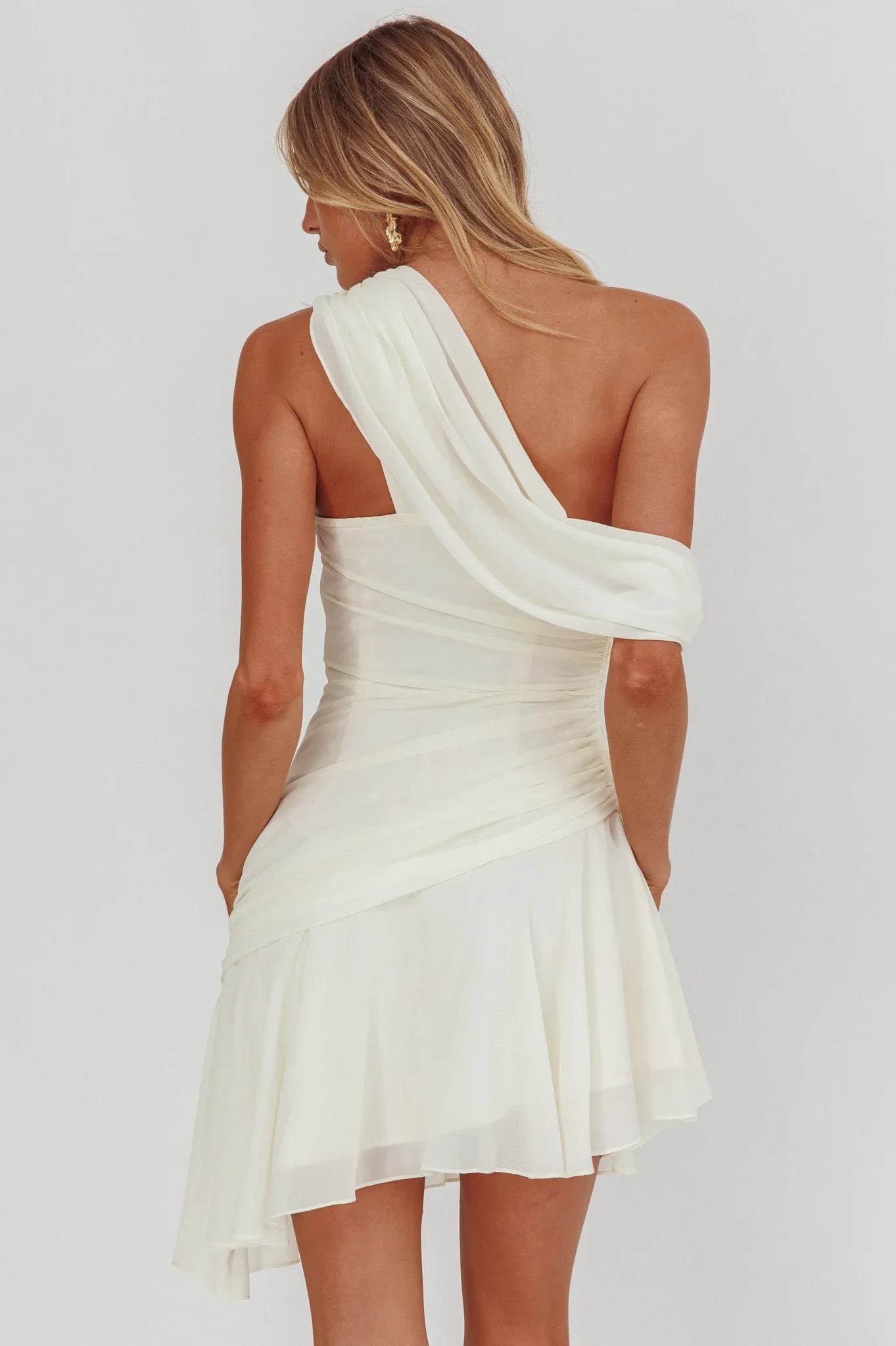 Anaisa One-Shoulder Draped Mini Dress Cream